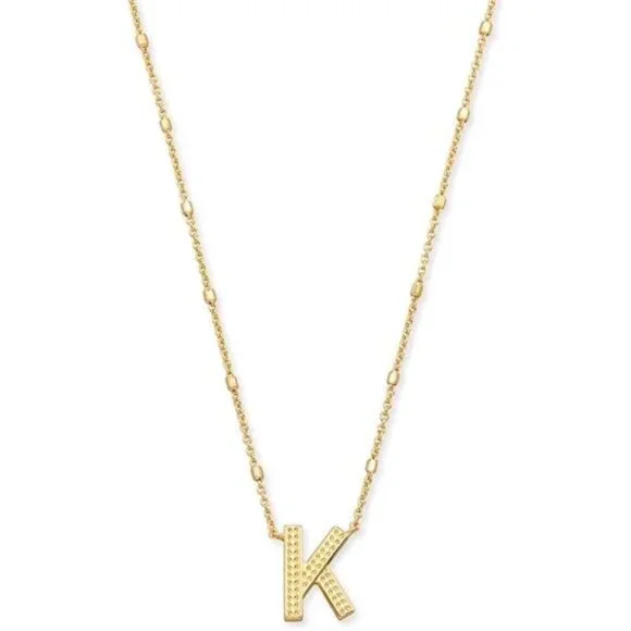 Letters K Pendant Necklace for Women, Fashion Jewelry, 14k Gold-Plated Brass